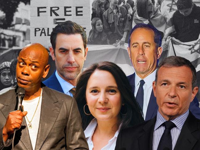 L-R, David Chappelle, Sacha Baron Cohen, Bari Weiss, Jerry Seinfeld, Bob Iger