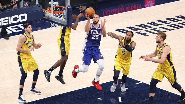 Ben Simmons in action for the Philadelphia 76ers against the Indiana Pacers. Picture: Getty Images