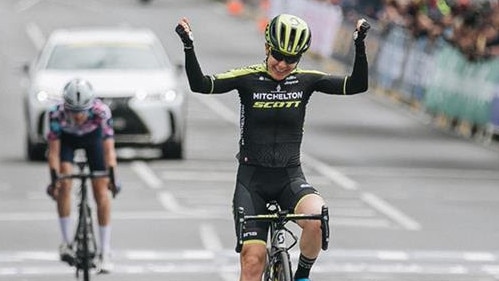 Amanda Spratt winning the Australian road cycling championships. Pic: Con Chronis