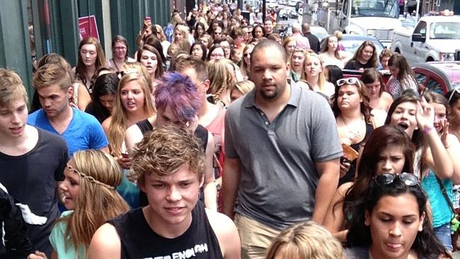 Becoming worshipped ... 5 SOS mobbed while shopping in Nashville. Picture: Supplied 