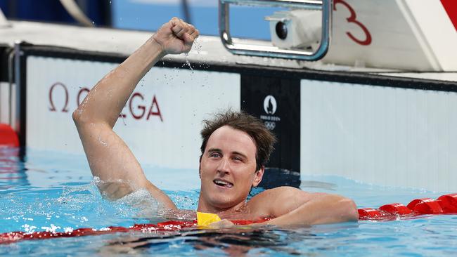 Cameron McEvoy of Team Australia reacts after winning the Men's 50m Freestyle final on day seven of the Olympic Games Paris 2024. Picture: Getty