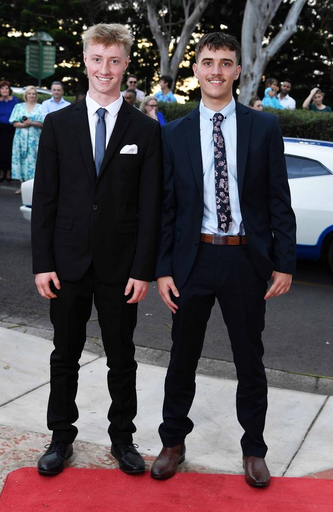 Jacob Sykes and Billy Manning at Centenary Heights State High School formal. Picture; Patrick Woods.