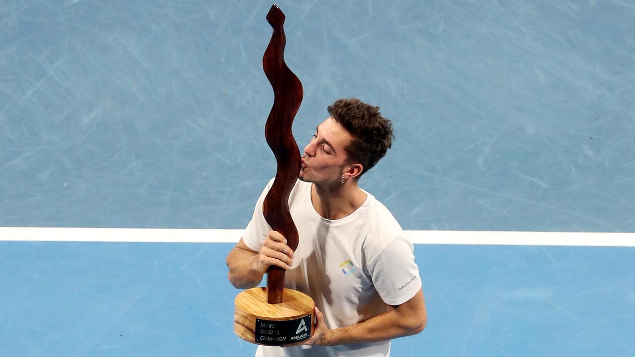 Thanasi Kokkinakis is on the verge of a top-100 return after his Adelaide International Two title triumph. Picture: Getty Images