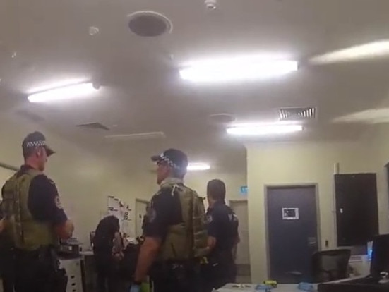 Police gather inside the Yuendumu police station on November 9, 2019. Picture: Courts NT