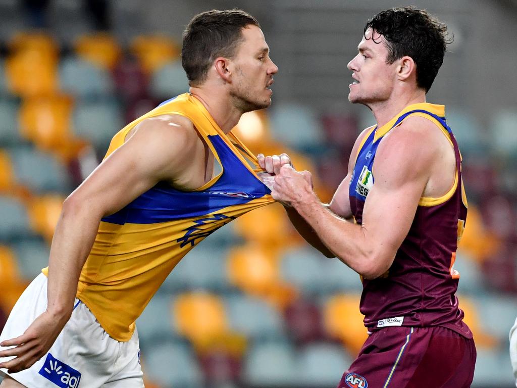 Brisbane’s Lachie Neale (right) could again be targeted by Port. Picture: AAP Image/Darren England