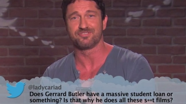 Actor Gerrard Butler reads mean tweets on Jimmy Kimmel Live.