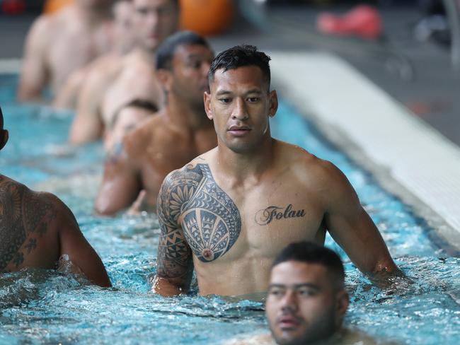 Israel Folau at the Wallabies’ Sunday morning recovery session. Picture: AAP