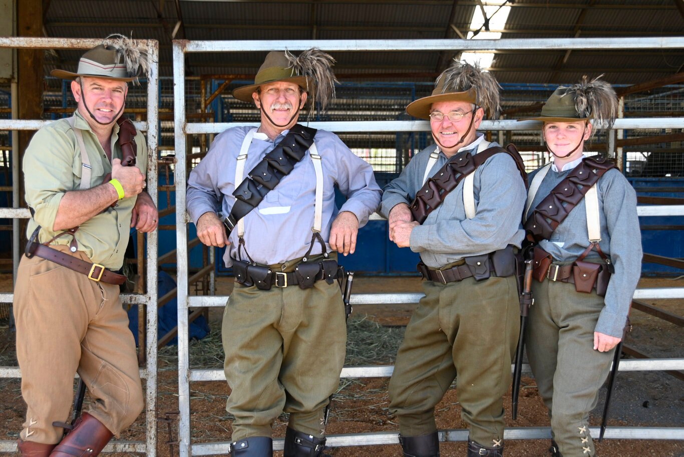 Queensland Mounted Infantry Challenge at the Toowoomba Showgrounds. Mt Morgan regiment, from left; Tony Hodges, Paul Johnston, Watne Brown and Nikki Olzard.