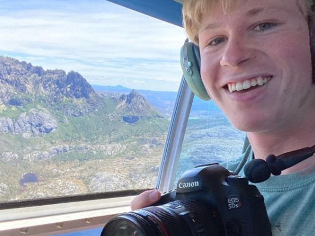 Robert Irwin during his helicopter tour of sensitive areas of the Tasmanian World Heritage Area.