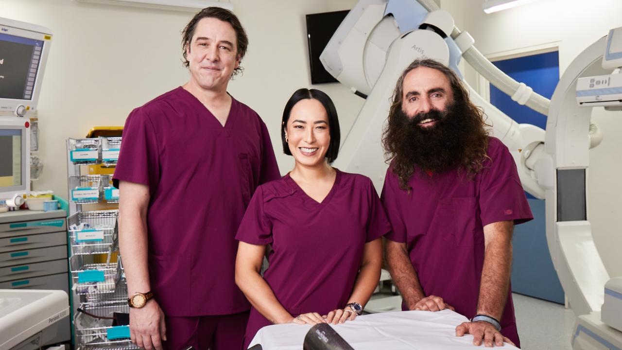 Samuel Johnson, Melissa Leong and Costa Georgiadis in the SBS documentary The Hospital: In the Deep End.