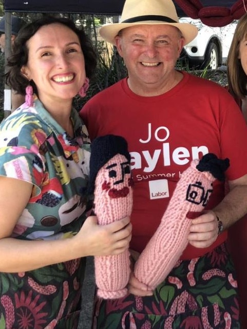 Anthony Albanese and Chrissy Flanagan at the Sausage Factory. Picture: Kate Christian.