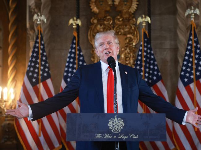 PALM BEACH, FLORIDA - AUGUST 08: Republican presidential candidate former President Donald Trump speaks during a press conference at his Mar-a-Lago estate on August 08, 2024, in Palm Beach, Florida. Polls currently show a close race between Trump and Democratic presidential candidate, U.S. Vice President Kamala Harris.   Joe Raedle/Getty Images/AFP (Photo by JOE RAEDLE / GETTY IMAGES NORTH AMERICA / Getty Images via AFP)