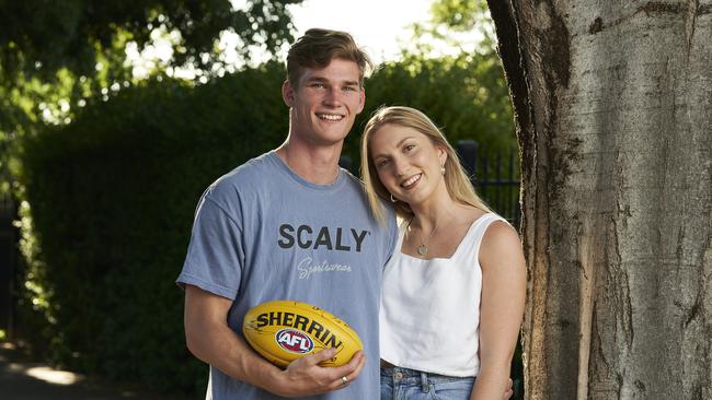 Sam Skinner with his girlfriend, Charlotte. Skinner is eager for another AFL opportunity. Picture: Matt Loxton