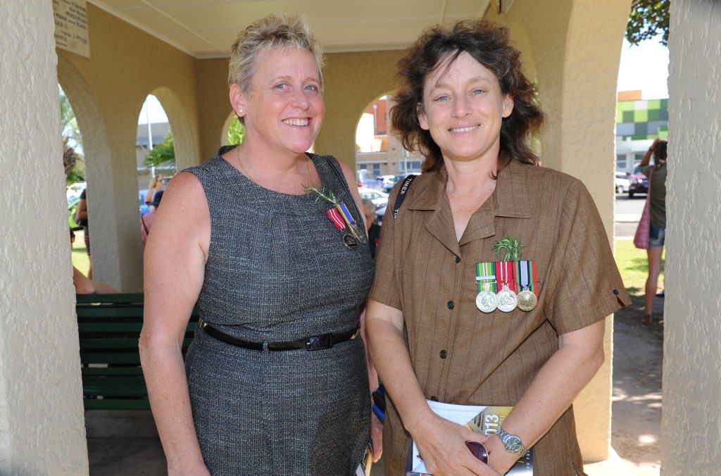 ANZAC DAY: Lesley Pyecroft and Sharon Barsby at the War Nurses Memorial Park. Photo: Mike Knott / NewsMail. Picture: Mike Knott