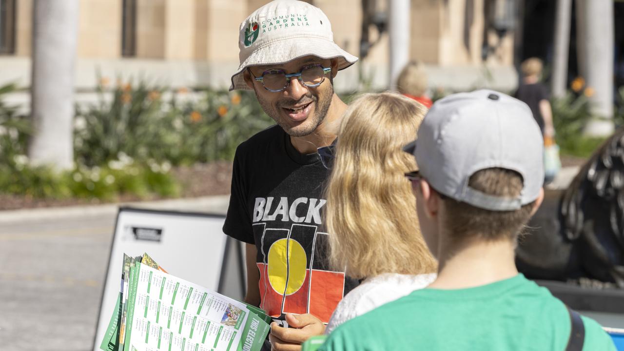 Greens Lord Mayoral candidate Jonathan Sriranganathan at early voting for the Brisbane City Council election at City Hall on Monday. Picture: Richard Walker