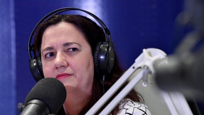 Queensland Premier Annastacia Palaszczuk speaking on breakfast radio in Rockhampton. Picture: AAP Image/Darren England