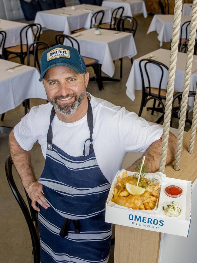 John Omeros has set up a Omeros Fishbar at Benowa Waters Shopping Centre to offer diners a relaxed takeaway venue, with BYO wine only. Picture: Jerad Williams