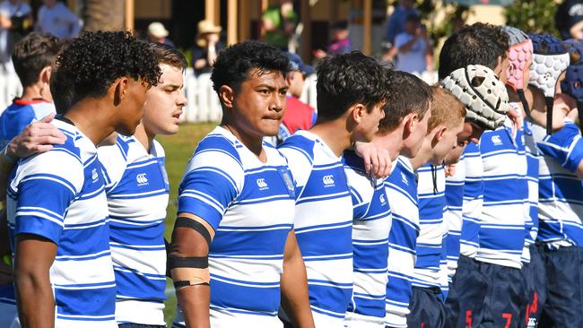 Nudgee on the ground for the start of the game. Nudgee College v BSHS in the GPS First XV rugby. Saturday August 20, 2022. Picture, John Gass