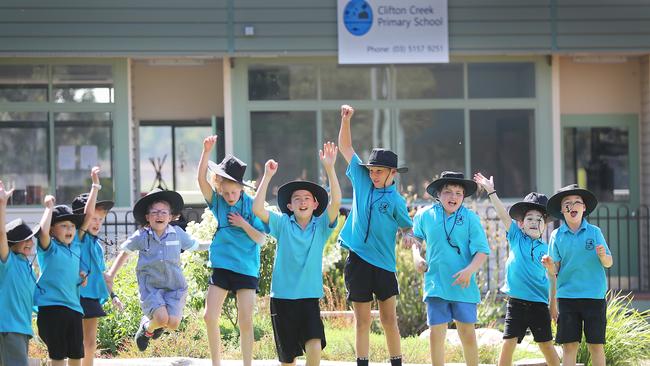 Students from Clifton Creek Primary Declan, Revan, Aimee, Lilly, Emma, Mitchell, Jake, Blake, Callum and Kade. Picture: Alex Coppel