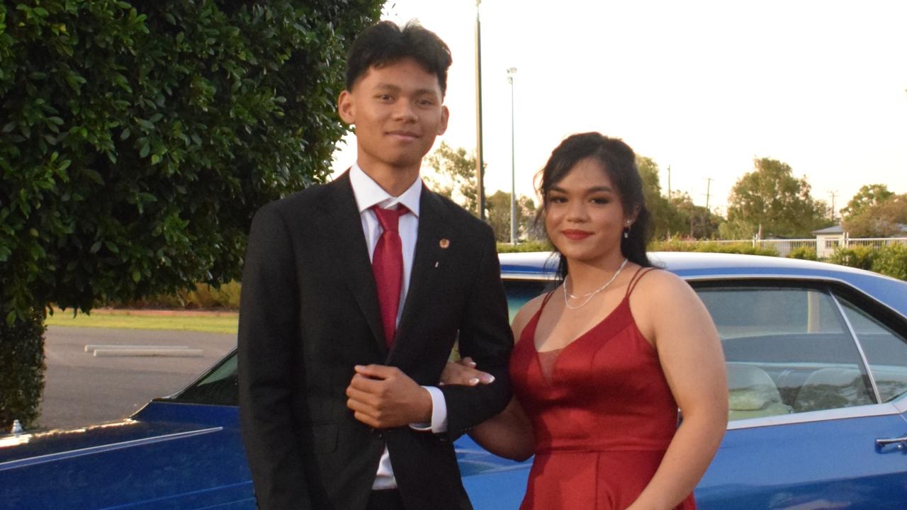 Brent Bayabay and Perry Anne Pacio stunned on the red carpet at Our Lady of Southern Cross College's formal for 2023. Picture: Emily Devon