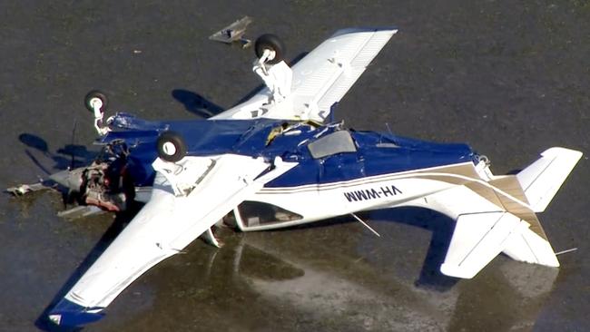 The light plane crashed into the sea near Redcliffe. Picture: 7NEWS Brisbane