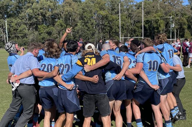 St Columban’s College players celebrate during the 2024 season.
