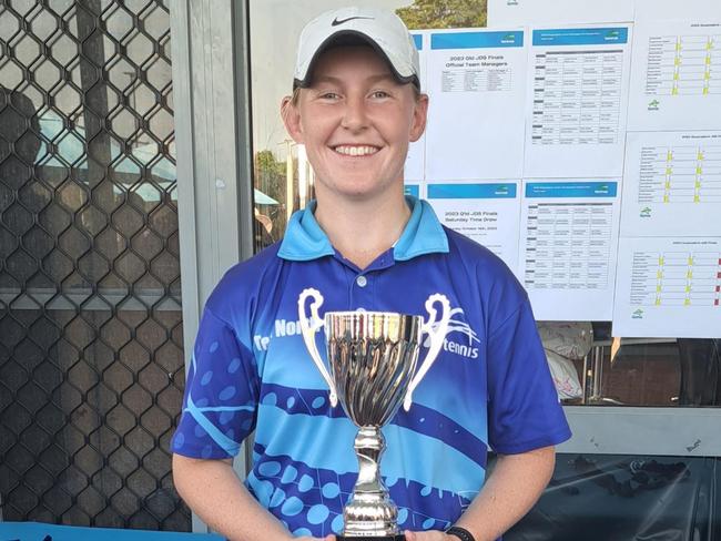 Lilly Shepherd celebrating her Qld Junior Development Series win. Picture: Supplied.