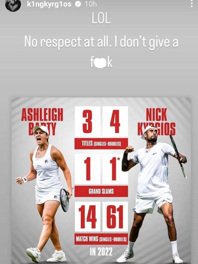 Kyrgios posted this graphic to Instagram along with a fiery message. Pic: Instagram