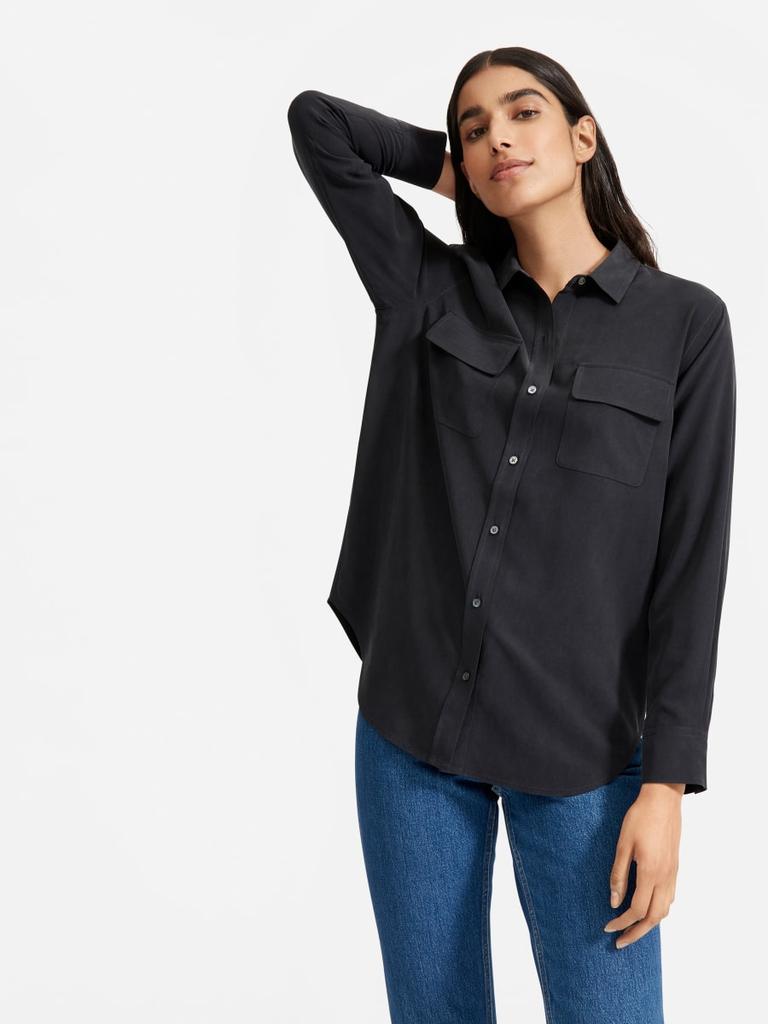 The Washable Clean Silk Relaxed Shirt Black – Everlane