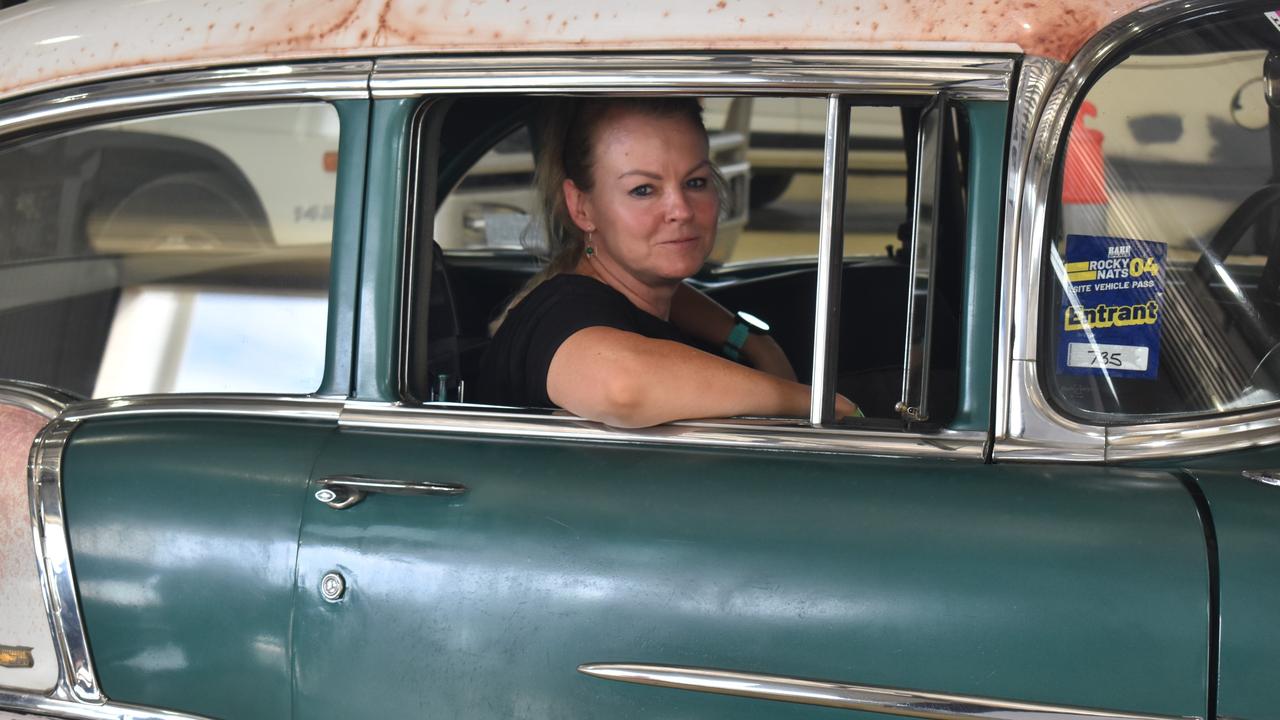 Brisbane's Amber Smith in her 1955 Chev at scrutineering for Rockynats 04 at the Rockhampton Showgrounds on March 28, 2024.