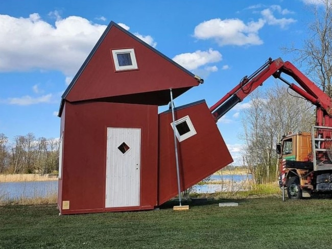 The fold-up dwellings are the genius of Latvian start-up Brette Haus. Picture: Brette Haus