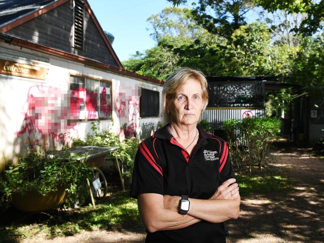 Herveys Range Heritage Tea Rooms owner Desley Ralph was reduced to tears to find the cafÅ½ had been vandalised on Sunday. Picture: Shae Beplate.