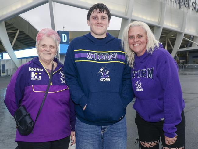 Angie, Slater and MJ Fallow before the Titans V The Melbourne Storm at CBUS Stadium. Picture: Glenn Campbell
