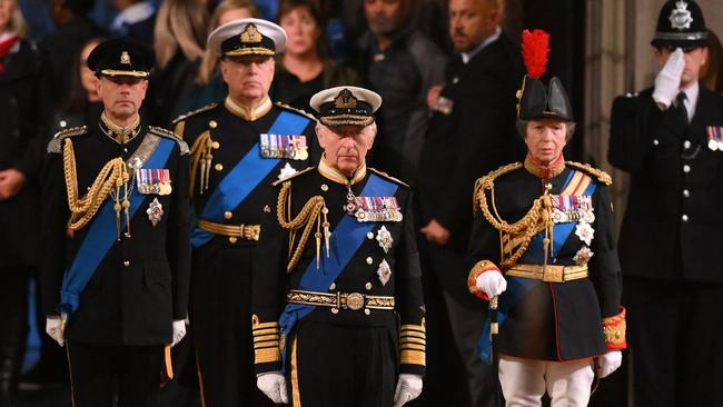 King Charles III, Princess Anne, Prince Andrew and Prince Edward at Westminster Hall. Picture: AFP