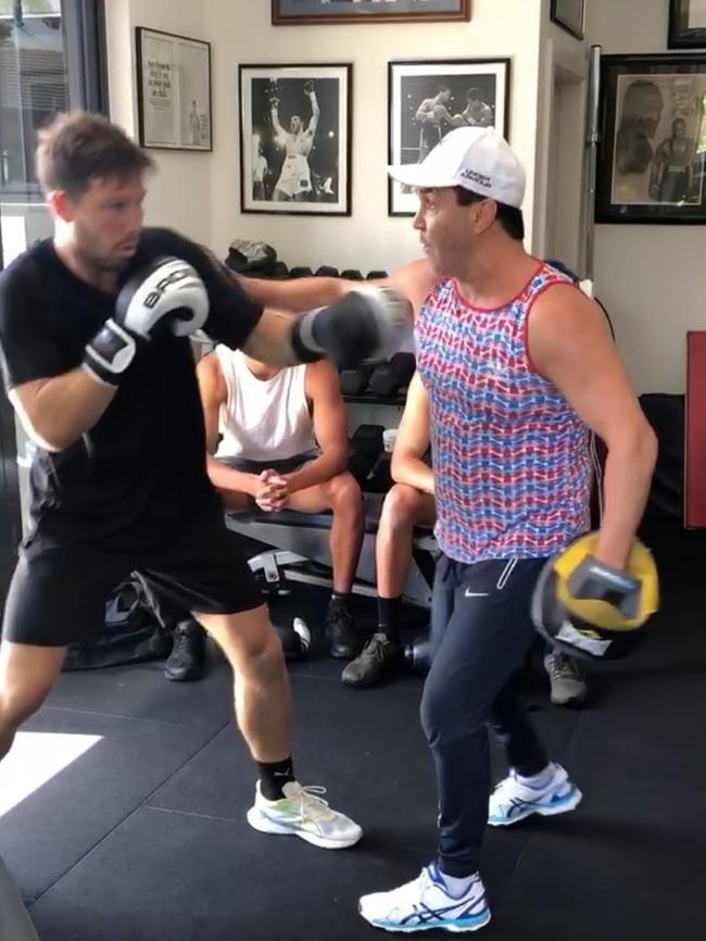 Jeff Fenech boxing with Toby Greene.