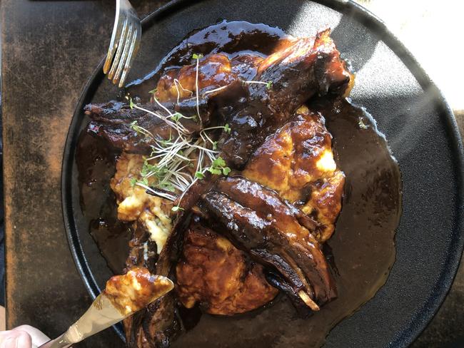 Heartlands Larder's honey bourbon lamb ribs with mash. Picture: Alix Davis