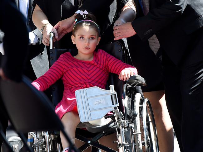 Thalia Hakin’s sister, Maggie, who was also injured, at the memorial today. Picture: Nicole Garmston