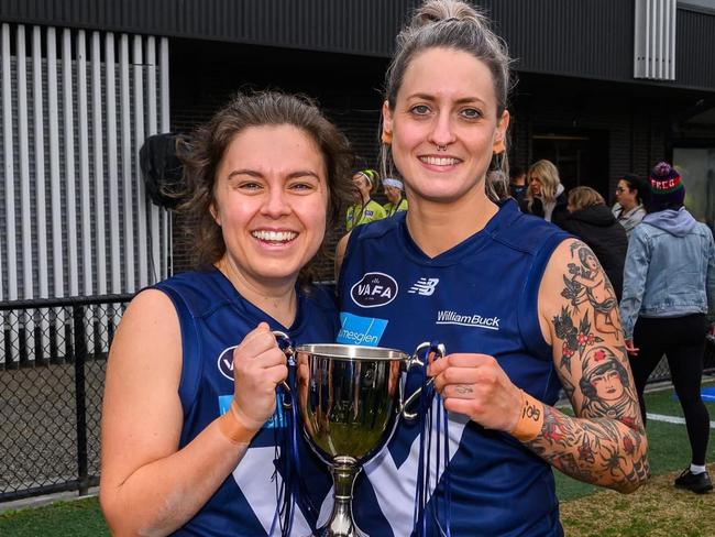 West Brunswick players Sophie Stewart and Kristy De Pellegrino were part of the VAFA Big V women's team that defeated the PFL representative side.