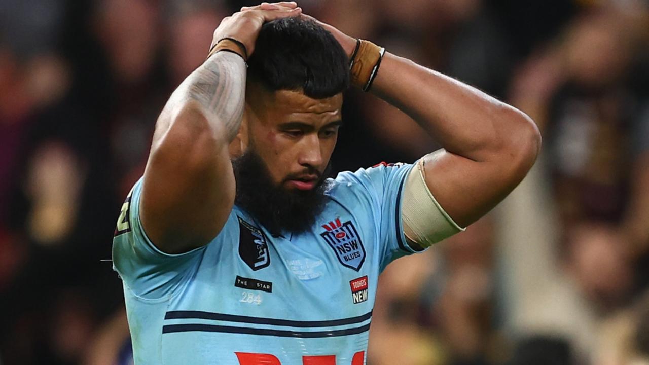 BRISBANE, AUSTRALIA – JUNE 21: Payne Haas of the Blues reacts after losing game two of the State of Origin series between the Queensland Maroons and the New South Wales Blues at Suncorp Stadium on June 21, 2023 in Brisbane, Australia. (Photo by Chris Hyde/Getty Images)