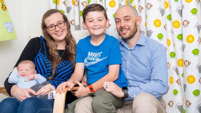 Annie and Neal Krempin with sons Michael, 8, and Leonardo, 6 weeks. Picture: Supplied