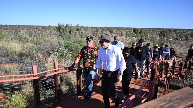 The Prime Minister is in Uluru as the referendum date nears. Picture: NCA NewsWire / Martin Ollman