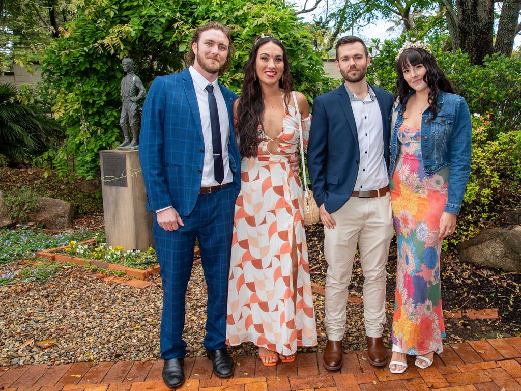 (From left) Sam Weir, Taylor Powell, Sarah Eicke and Jackson Gould. Weetwood Raceday at Toowoomba Turf Club. Saturday, September 28, 2024. Picture: Nev Madsen