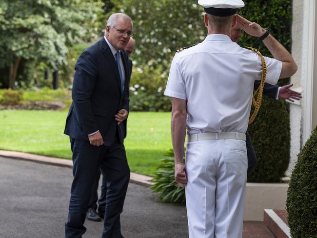 Scott Morrison pictured arriving at Government House to meet with Governor-General David Hurley. Picture: Getty Images