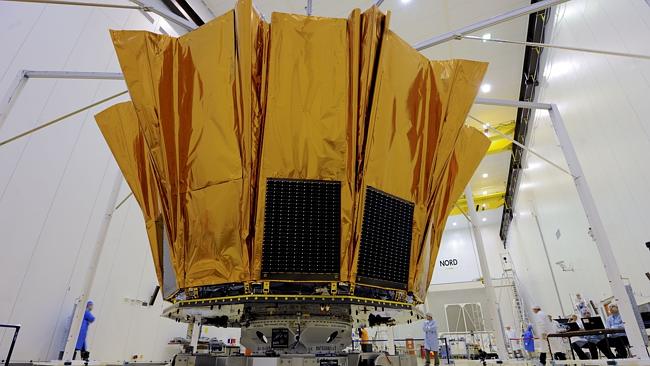 Scientists performing a shield deployment test on Gaia at the European space centre in Kourou in the French overseas department of Guiana. Picture: AFP