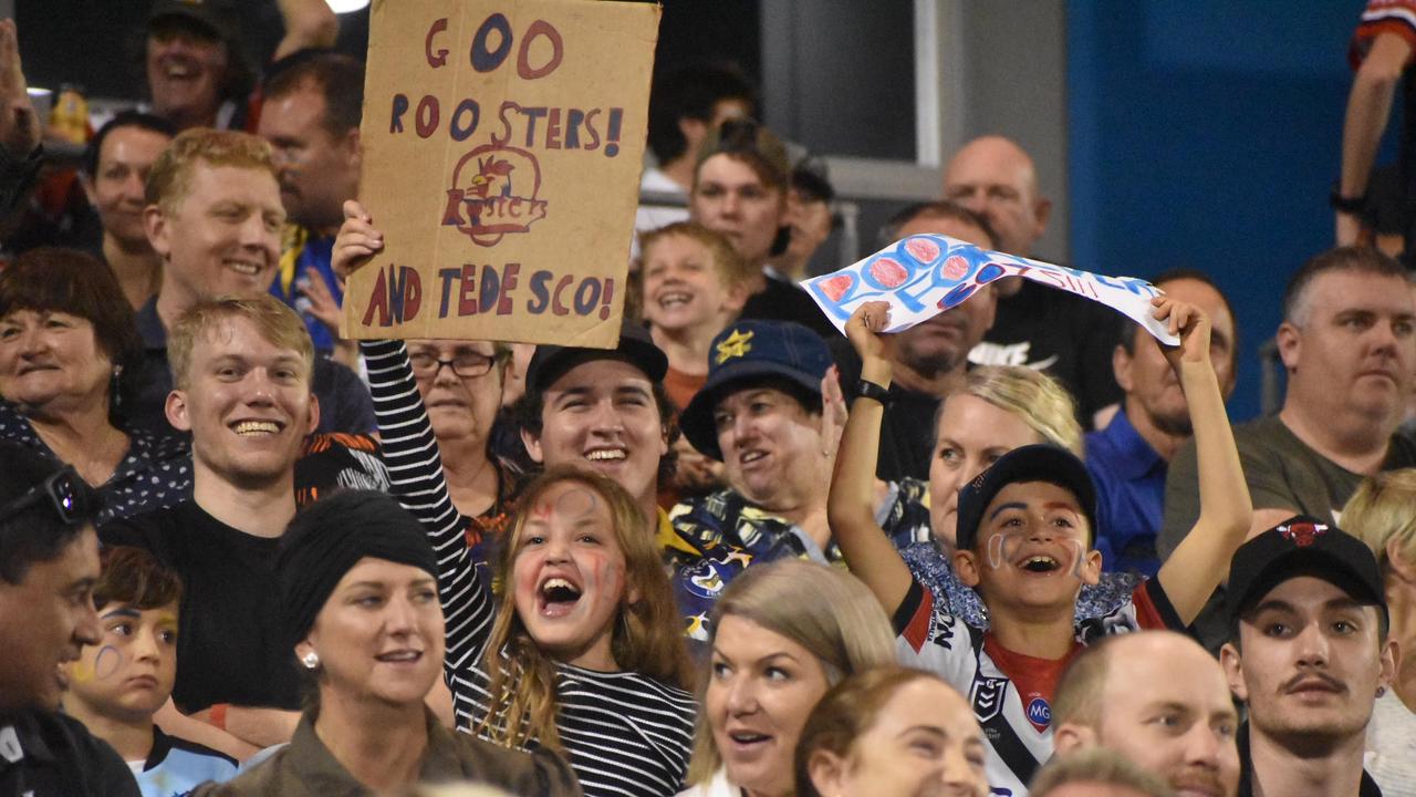 Fans at the Sydney Roosters v Parramatta Eels game at BB Print Stadium in Mackay, July 29, 2021. Picture: Matthew Forrest