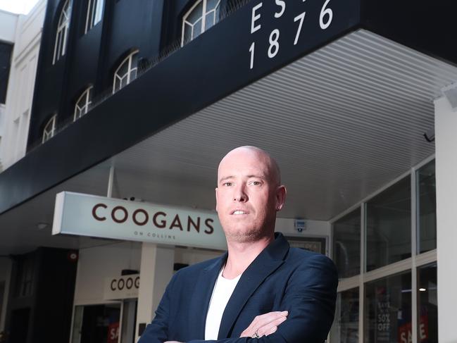 Former Coogans CEO Chris Brown outside the Hobart store in 2019 shortly before its closed its doors after more than 100 years. Picture: LUKE BOWDEN