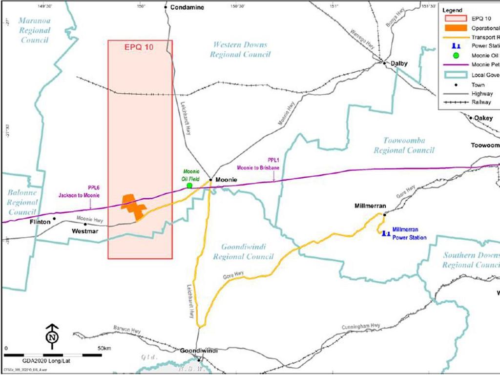 Glencore Holdings' planned area near Moonie where it wants to store captured carbon deep underground.