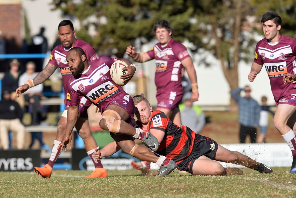 Alexander Ambia of Dalby Diehards against Valleys Roosters in TRL Premiership qualifying final rugby league at Glenholme Park, Sunday, August 12, 2018. Picture: Kevin Farmer