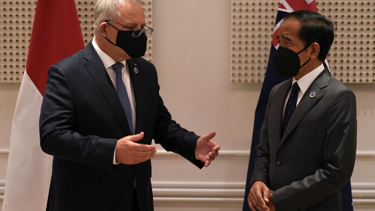 Former Australian Prime Minister Scott Morrison holds a bilateral meeting with the President of the Republic of Indonesia, Joko Widodo at the G20 in Rome in 2021. Picture: Adam Taylor