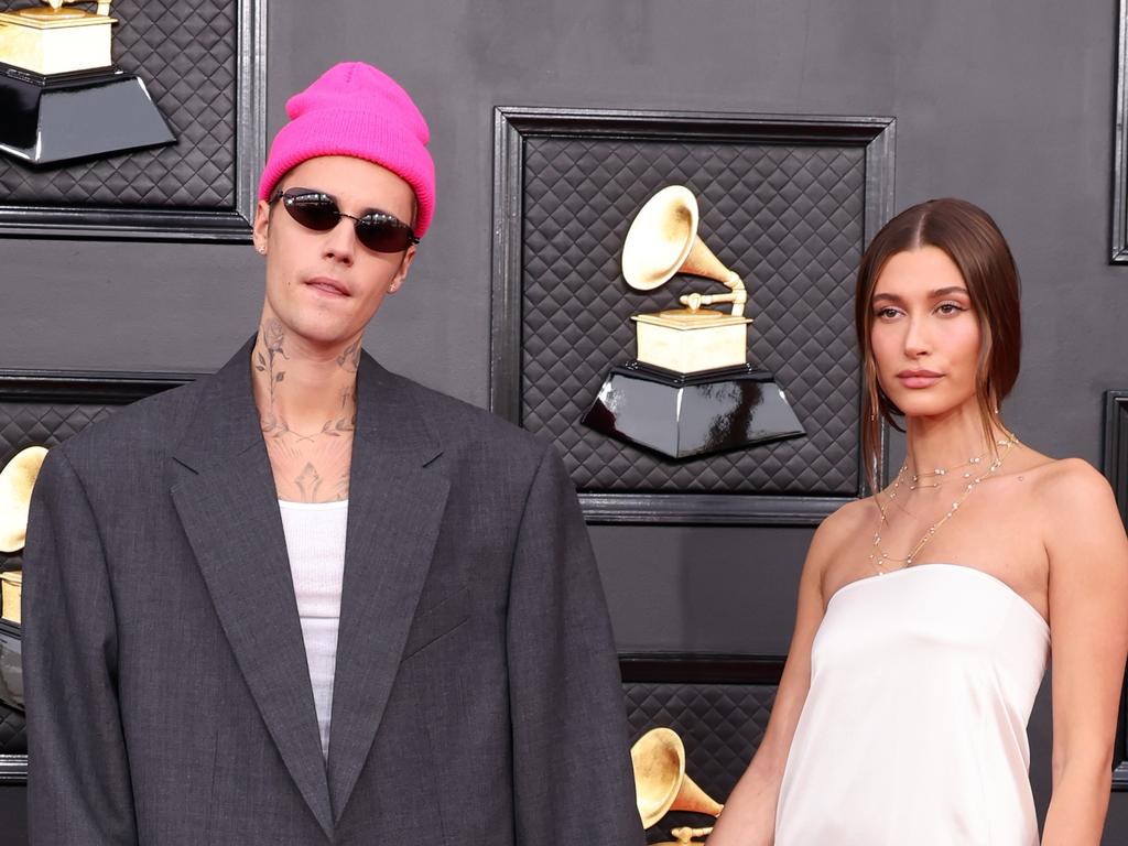 Justin Bieber and Hailey Bieber attend the 64th Annual GRAMMY Awards. Picture: AFP